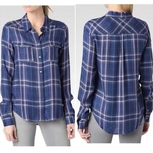 Paige Button Up Plaid Shirt Blue and Pink Size Medium